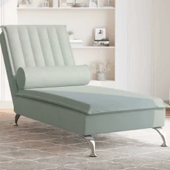 vidaXL Massage chaise longue met bolster fluweel lichtgrijs