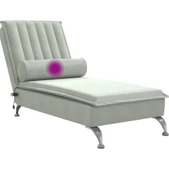 vidaXL Massage chaise longue met bolster fluweel lichtgrijs