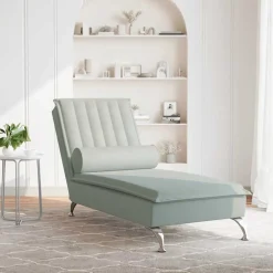 vidaXL Massage chaise longue met bolster fluweel lichtgrijs