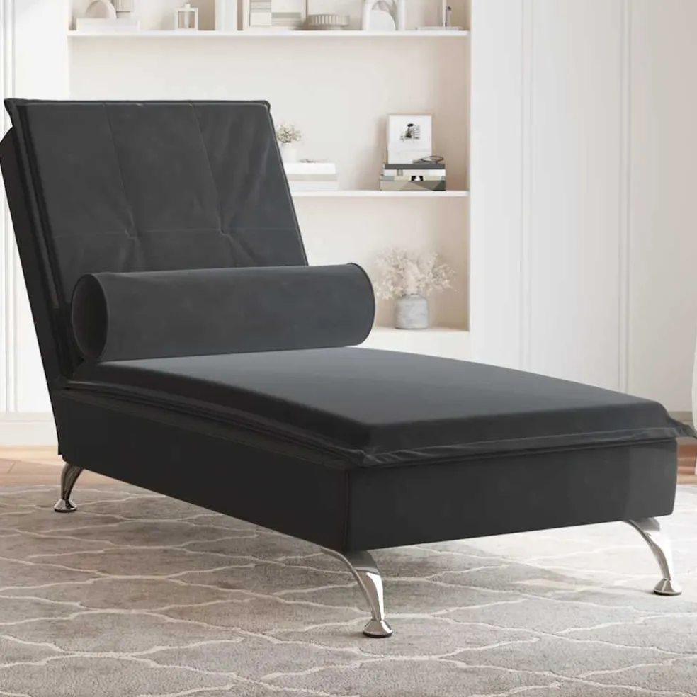 vidaXL Massage chaise longue met bolster fluweel zwart