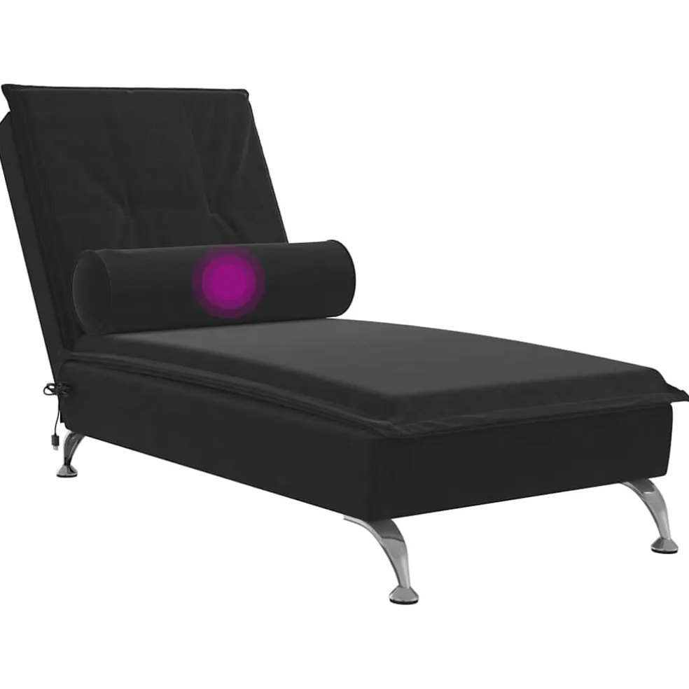 vidaXL Massage chaise longue met bolster fluweel zwart