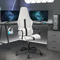vidaXL Massage gamestoel kunstleer zwart en wit