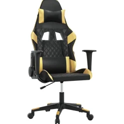vidaXL Massage gamestoel kunstleer zwart en goudkleurig