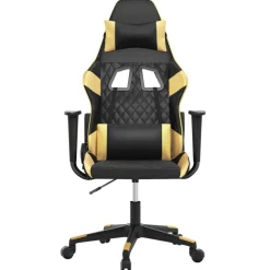 vidaXL Massage gamestoel kunstleer zwart en goudkleurig