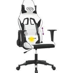 vidaXL Massage gamestoel kunstleer wit en zwart