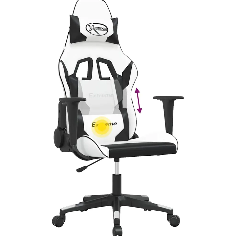 vidaXL Massage gamestoel kunstleer wit en zwart