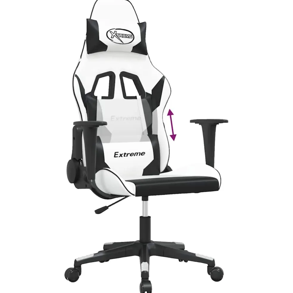 vidaXL Massage gamestoel kunstleer wit en zwart