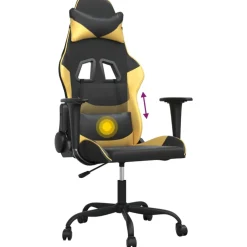 vidaXL Massage gamestoel kunstleer zwart en goudkleurig
