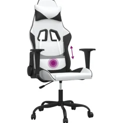 vidaXL Massage gamestoel kunstleer wit en zwart