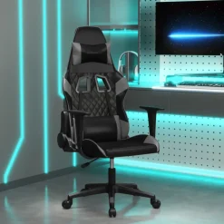 vidaXL Massage gamestoel kunstleer zwart en wijnrood