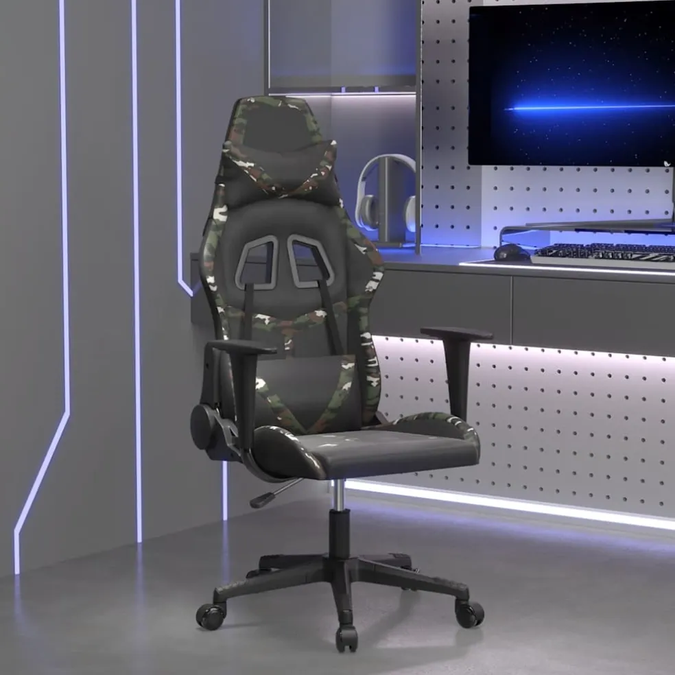 vidaXL Massage gamestoel kunstleer zwart en camouflage