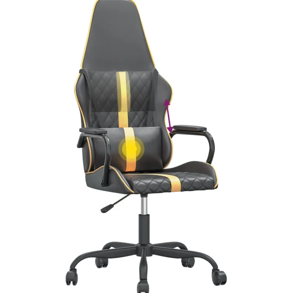 vidaXL Massage gamestoel kunstleer zwart en goudkleurig