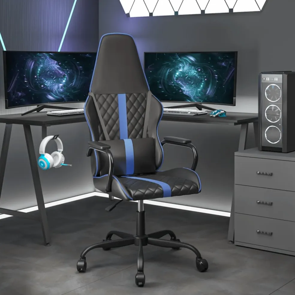 vidaXL Massage gamestoel kunstleer zwart en blauw