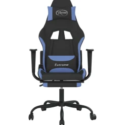 vidaXL Massage gamestoel met voetensteun stof zwart en blauw