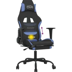 vidaXL Massage gamestoel met voetensteun stof zwart en blauw
