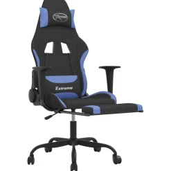 vidaXL Massage gamestoel met voetensteun stof zwart en blauw