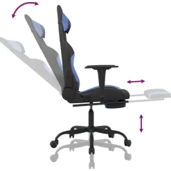 vidaXL Massage gamestoel met voetensteun stof zwart en blauw