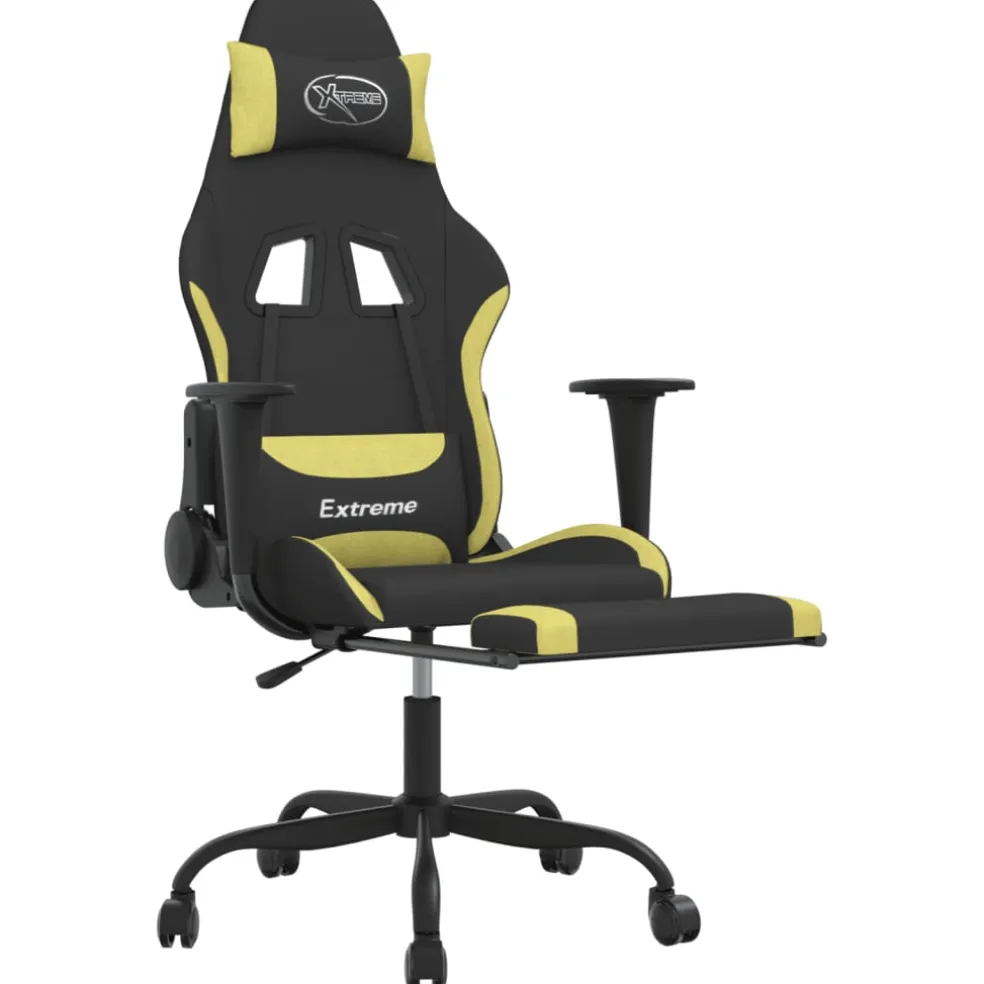 vidaXL Massage gamestoel met voetensteun stof zwart en lichtgroen