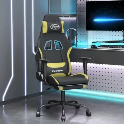 vidaXL Massage gamestoel met voetensteun stof zwart en lichtgroen