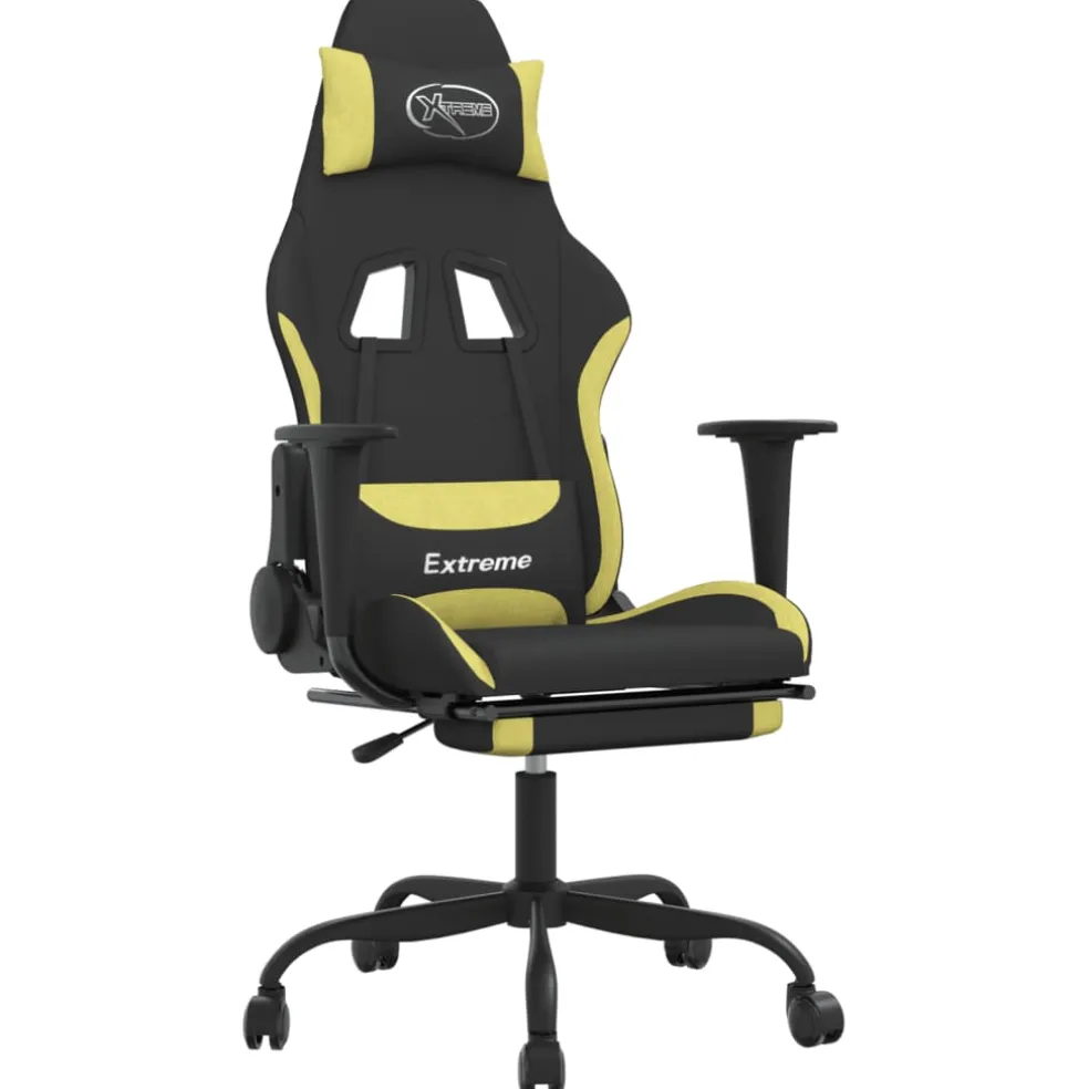 vidaXL Massage gamestoel met voetensteun stof zwart en lichtgroen