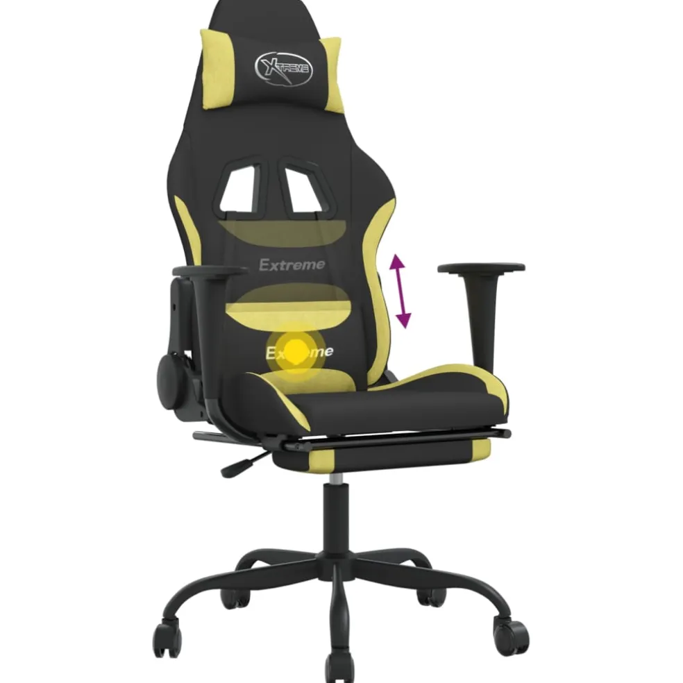 vidaXL Massage gamestoel met voetensteun stof zwart en lichtgroen