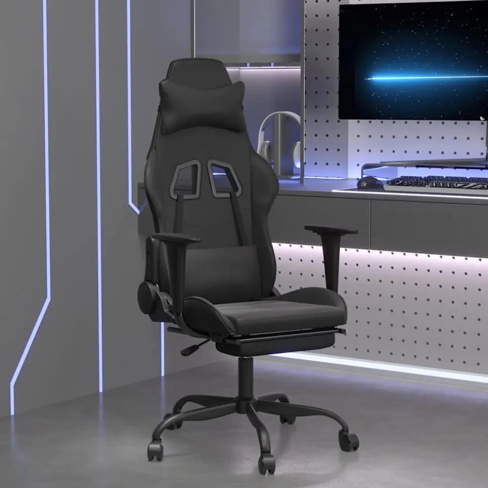 vidaXL Massage gamestoel met voetensteun kunstleer zwart