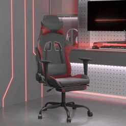 vidaXL Massage gamestoel met voetensteun kunstleer zwart en wijnrood