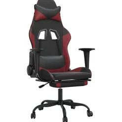 vidaXL Massage gamestoel met voetensteun kunstleer zwart en wijnrood