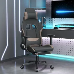 vidaXL Massage gamestoel met voetensteun stof zwart en taupe