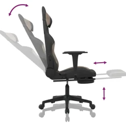 vidaXL Massage gamestoel met voetensteun stof zwart en taupe