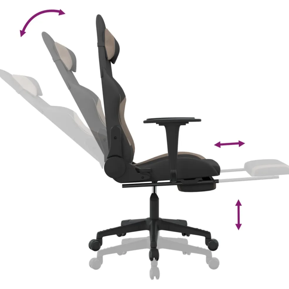 vidaXL Massage gamestoel met voetensteun stof zwart en taupe