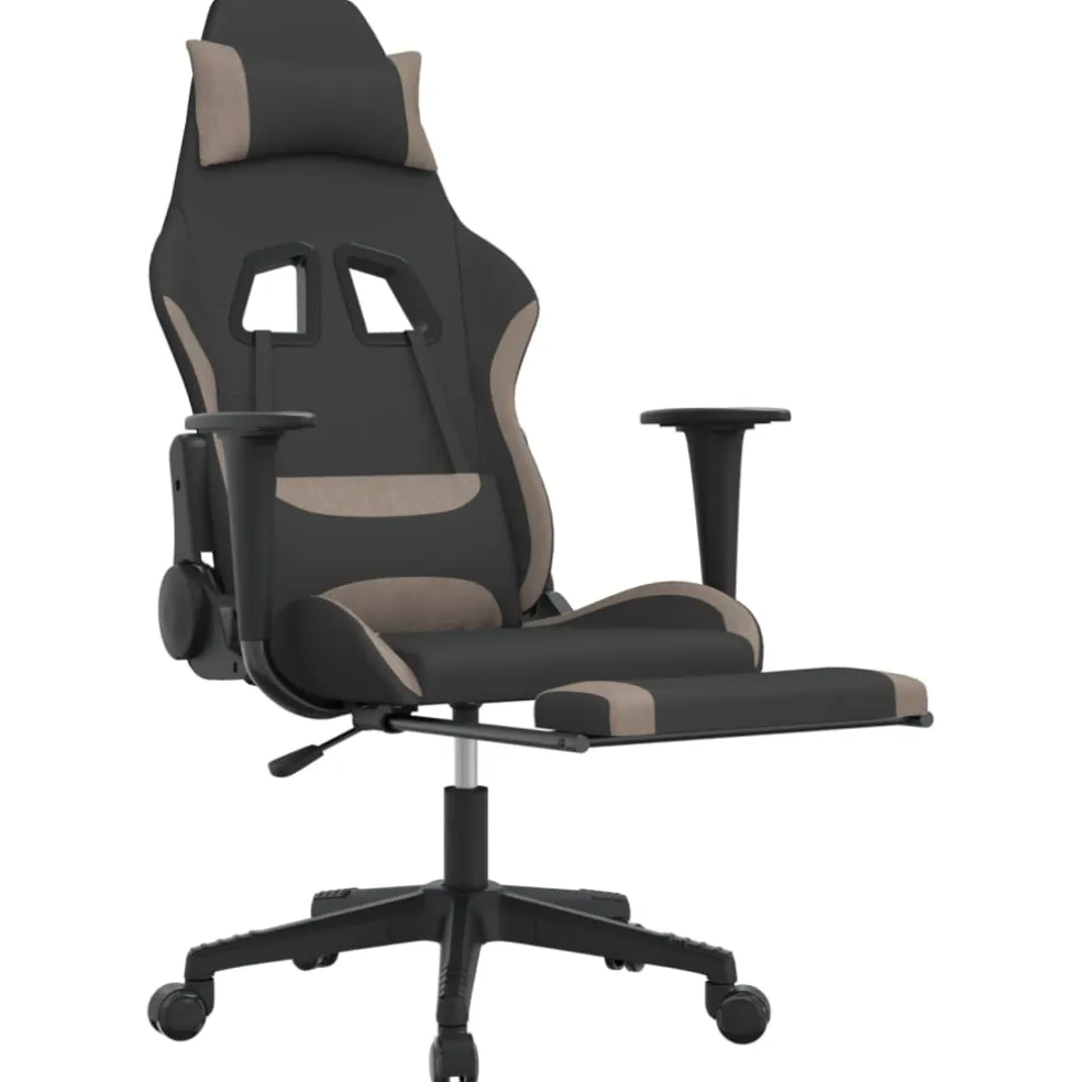 vidaXL Massage gamestoel met voetensteun stof zwart en taupe