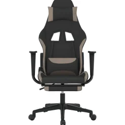 vidaXL Massage gamestoel met voetensteun stof zwart en taupe