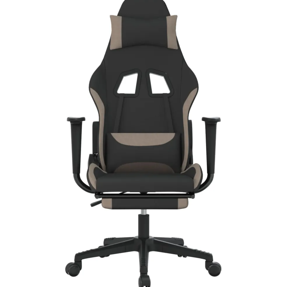 vidaXL Massage gamestoel met voetensteun stof zwart en taupe