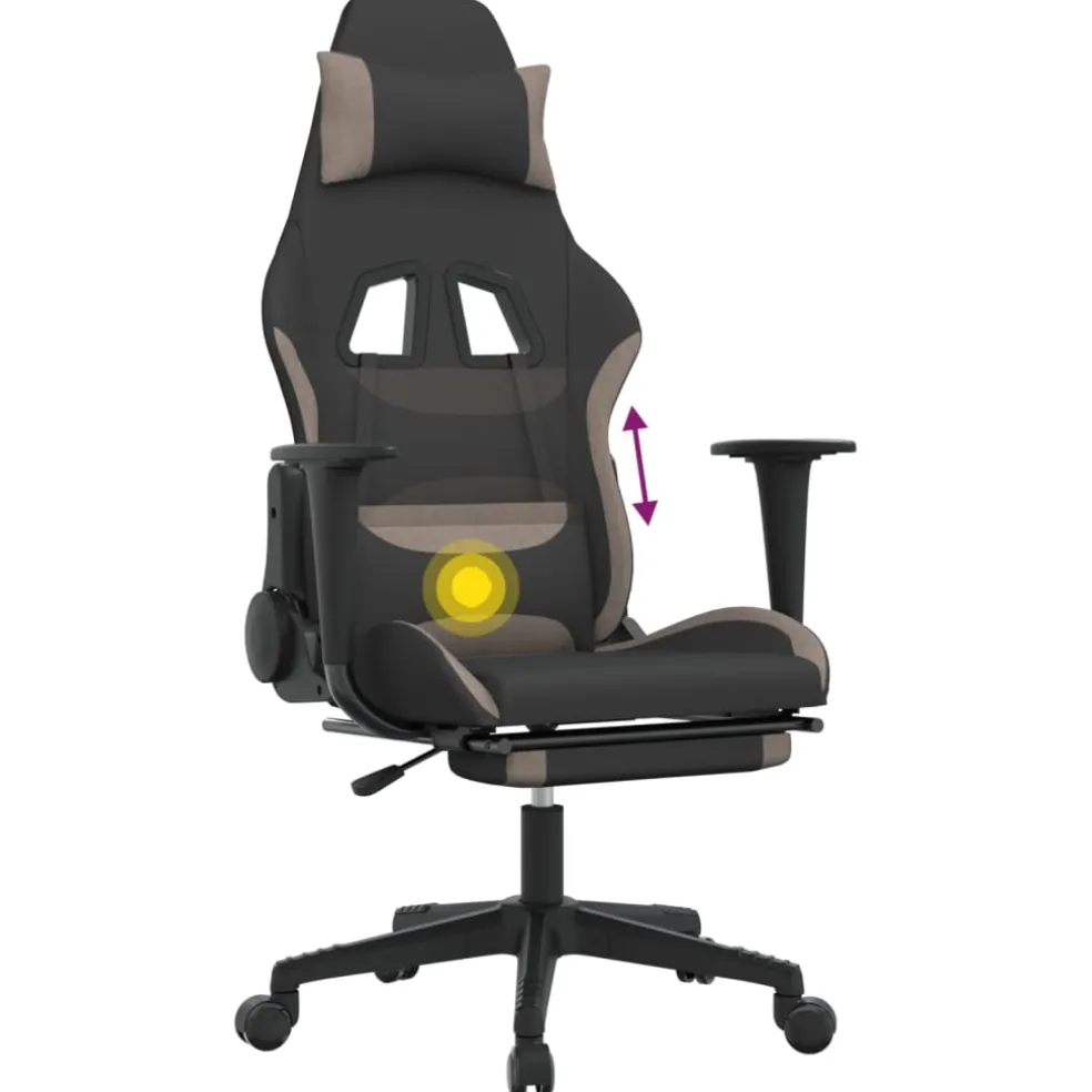 vidaXL Massage gamestoel met voetensteun stof zwart en taupe