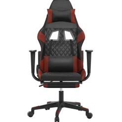 vidaXL Massage gamestoel met voetensteun kunstleer zwart en wijnrood