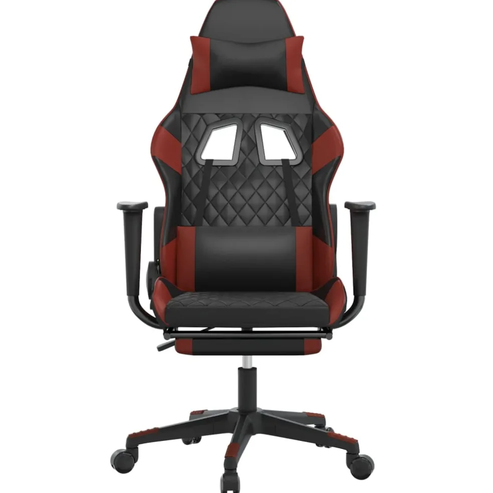 vidaXL Massage gamestoel met voetensteun kunstleer zwart en wijnrood