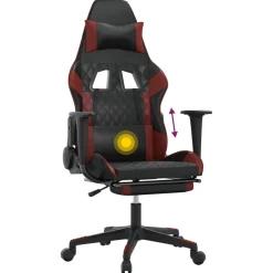 vidaXL Massage gamestoel met voetensteun kunstleer zwart en wijnrood