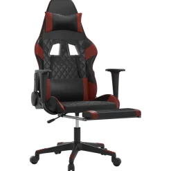 vidaXL Massage gamestoel met voetensteun kunstleer zwart en wijnrood
