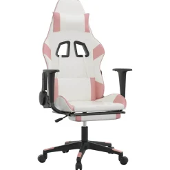 vidaXL Massage gamestoel met voetensteun kunstleer wit en roze