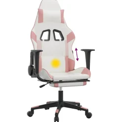 vidaXL Massage gamestoel met voetensteun kunstleer wit en roze