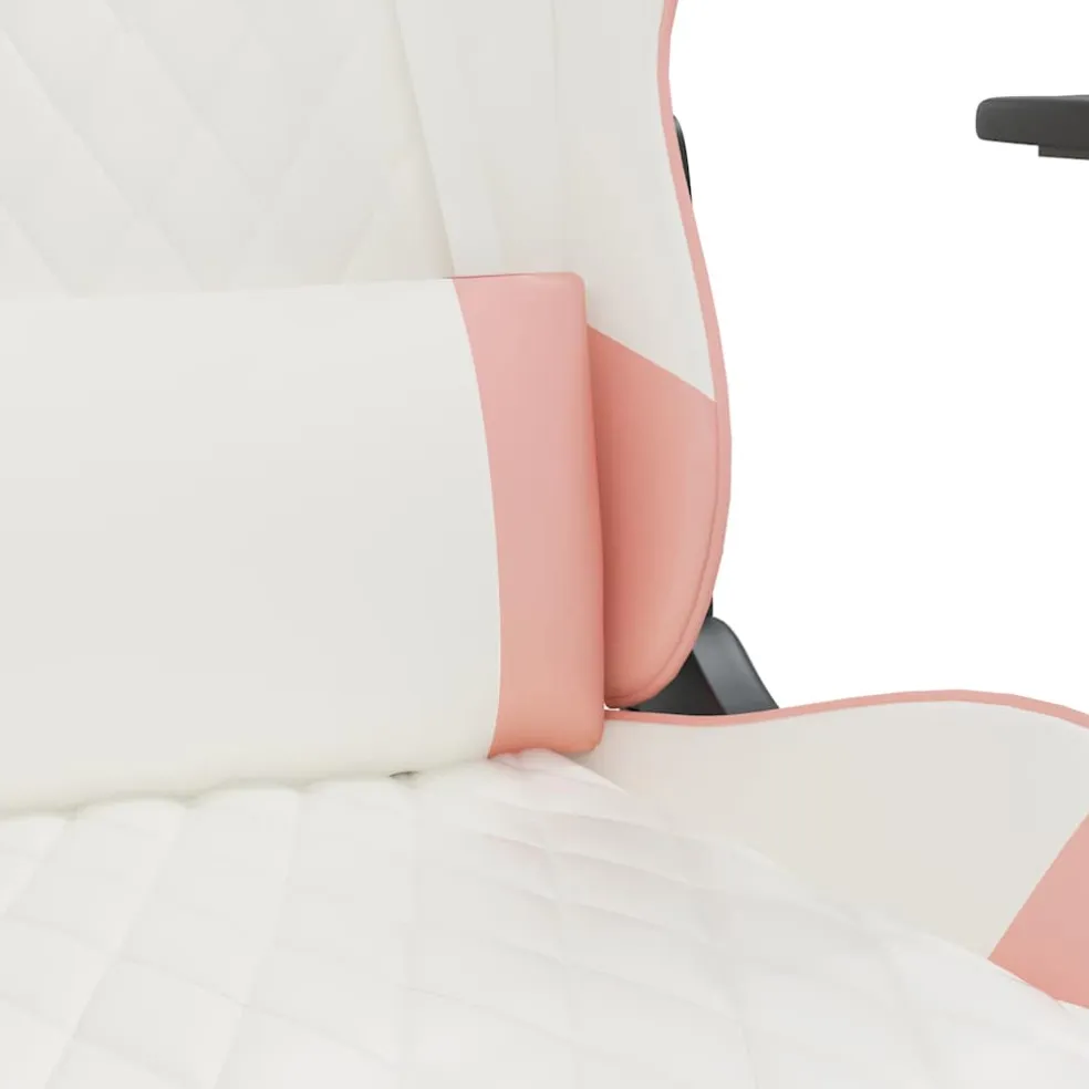 vidaXL Massage gamestoel met voetensteun kunstleer wit en roze