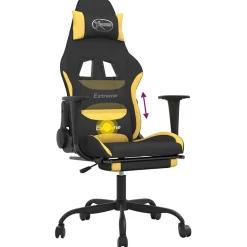 vidaXL Massage gamestoel met voetensteun stof zwart en geel