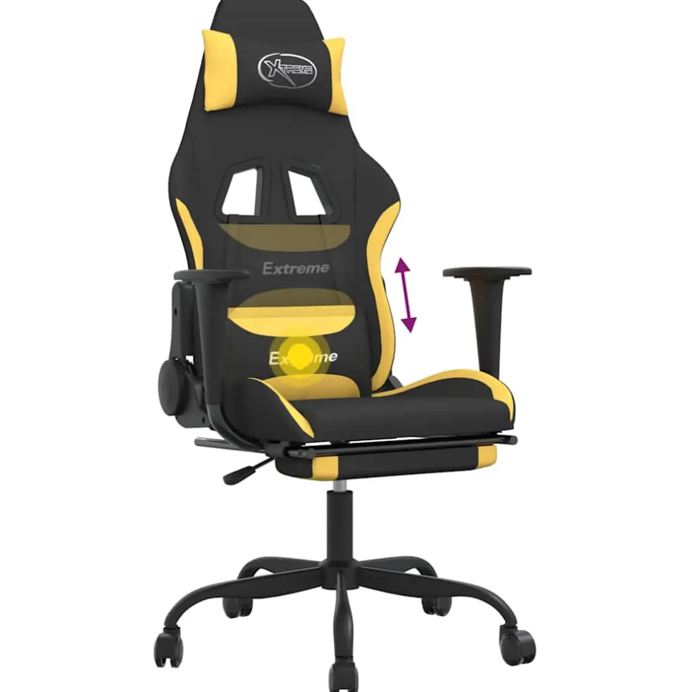 vidaXL Massage gamestoel met voetensteun stof zwart en geel