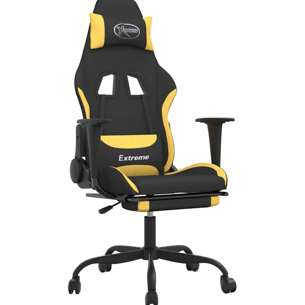 vidaXL Massage gamestoel met voetensteun stof zwart en geel