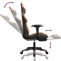 vidaXL Massage gamestoel met voetensteun kunstleer zwart en oranje