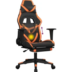 vidaXL Massage gamestoel met voetensteun kunstleer zwart en oranje