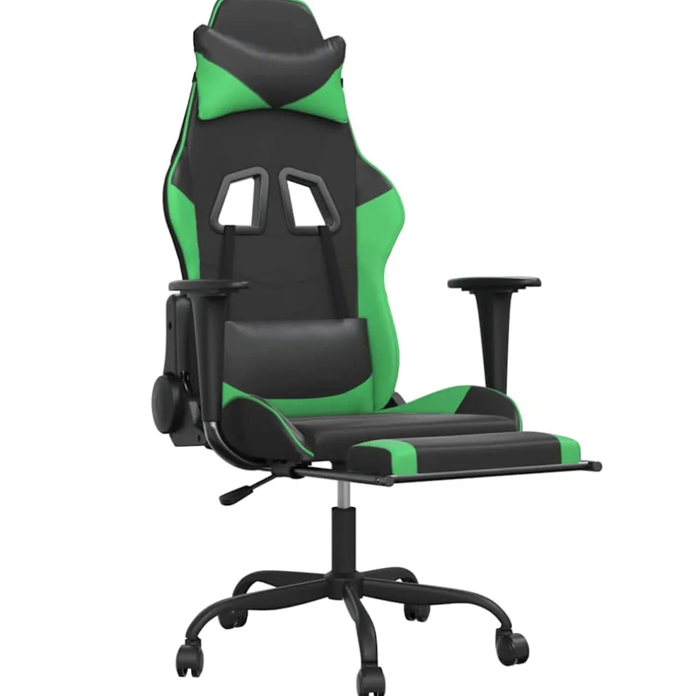 vidaXL Massage gamestoel met voetensteun kunstleer zwart en blauw