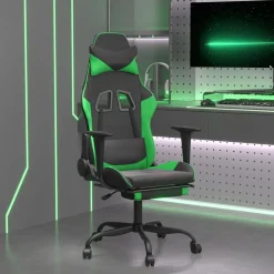vidaXL Massage gamestoel met voetensteun kunstleer zwart en blauw
