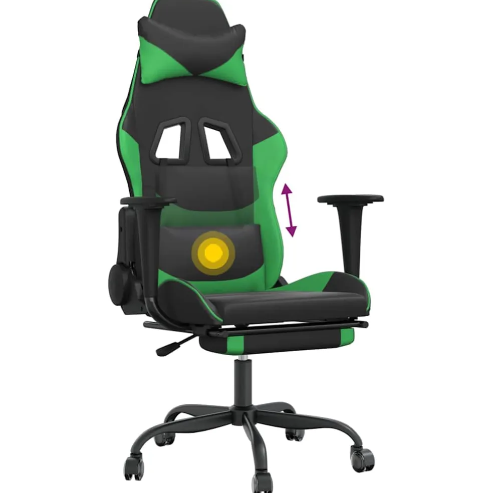 vidaXL Massage gamestoel met voetensteun kunstleer zwart en blauw